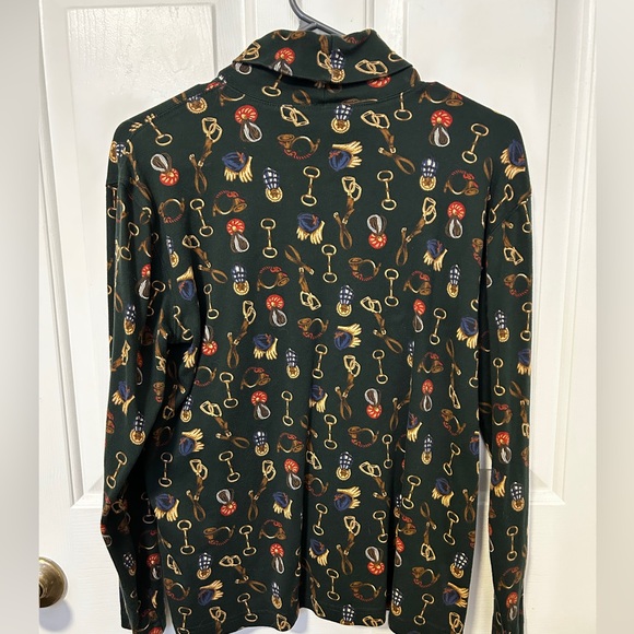 Vtg 90s Talbots Medium Equestrian Print Turtleneck Long Sleeve Top Horse Riding - Picture 4 of 5